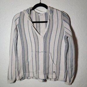 Y2k O'neill Women's Small Cream Blue Gray Baja Knit Hooded Sweatshirt Ladies